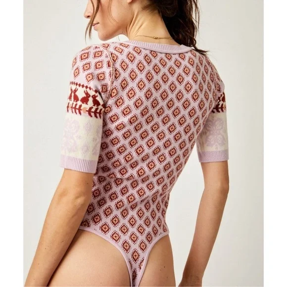 FREE PEOPLE Snow Bunny Bodysuit / Candy Combo Medium NWT Winter - Picture 4 of 10